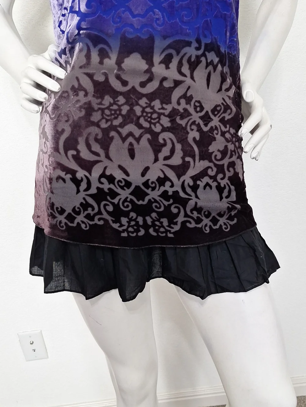 Free People Purple Black Burnout Velvet Ombre Boho Tunic Mini Dress Size 0